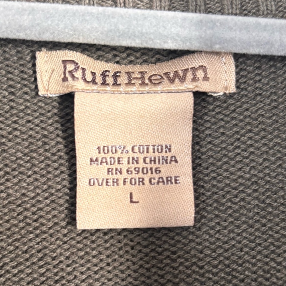 RuffHewn Full-Zip Mock Neck Cotton Knit Cardigan Sweater - Olive - Large - Picture 2 of 8